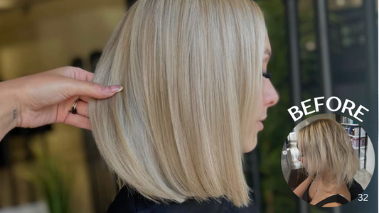 before and after of bob hairstyle using tape extensions to add thickness