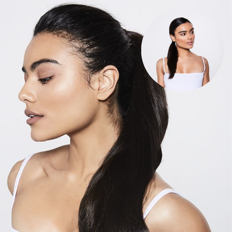 model wearing a dark brunette hair rehab london clip-on ponytail