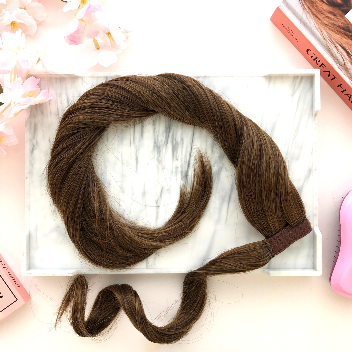 image of hair rehab london clip-in wrap ponytail hairpiece in shade chestnut