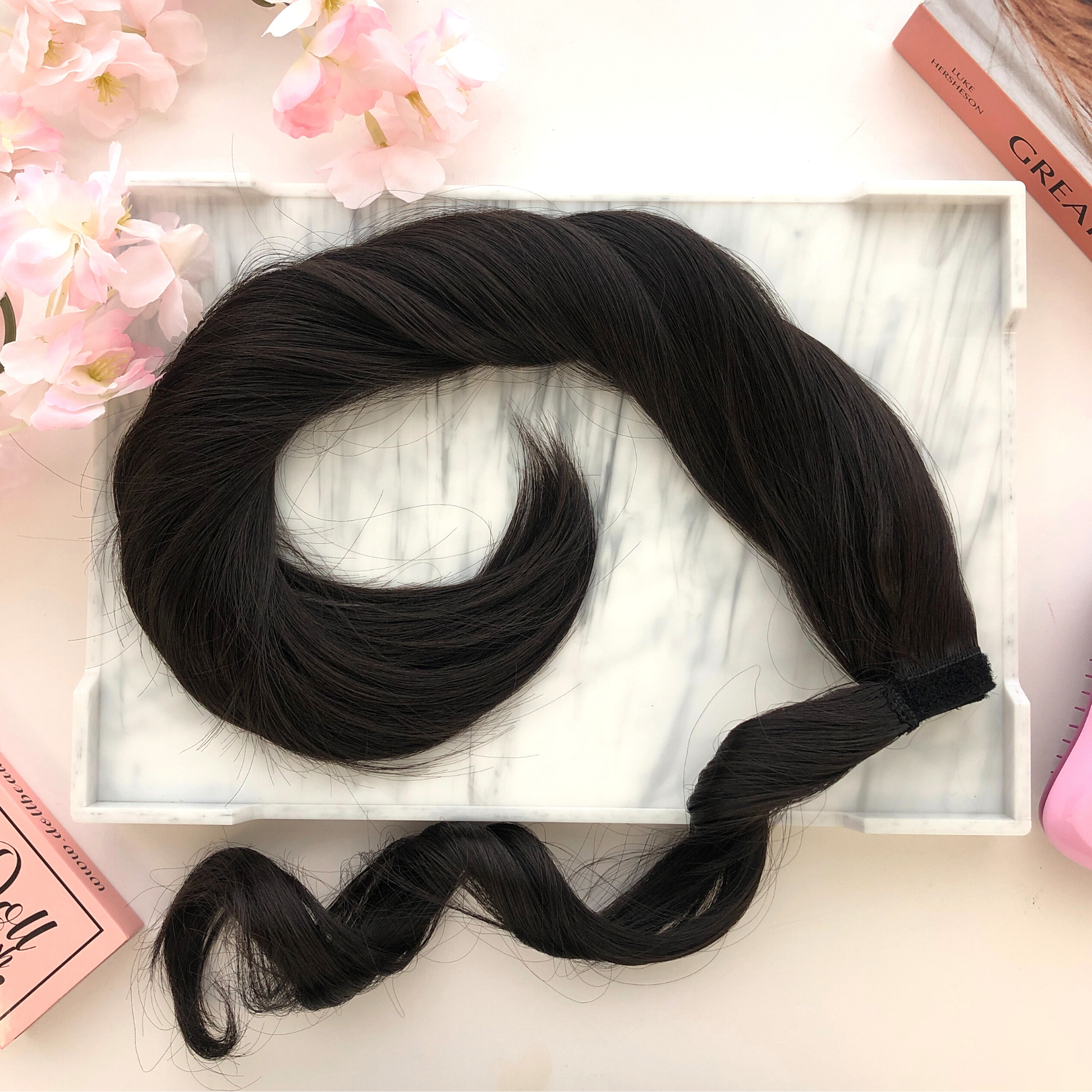 image of hair rehab london clip-in wrap ponytail hairpiece in shade midnight