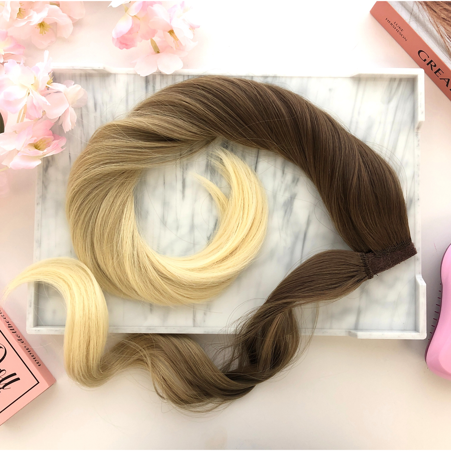 image of hair rehab london clip-in wrap ponytail hairpiece in shade rooted blonde